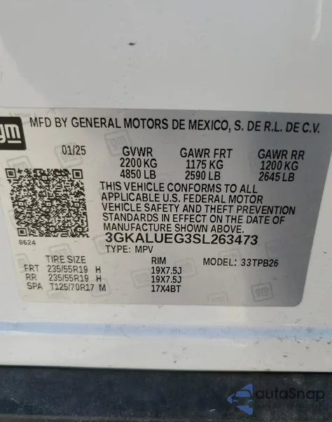 2025 GMC Terrain Elevation z USA, uszkodzony, nr VIN 3GKALUEG3SL263473